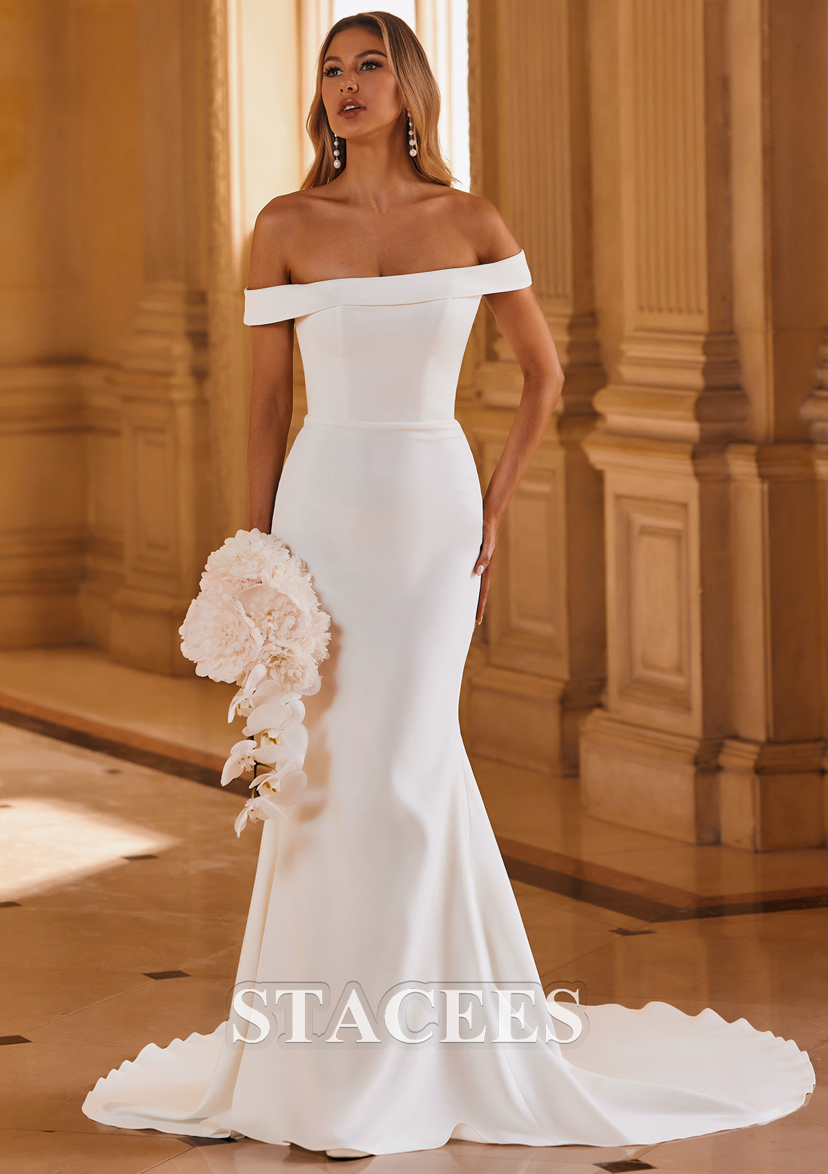 champagne trumpet wedding dress Rachel Allan RB5088 - Long Tulle, Lace, Applique, Beading Trumpet Dress