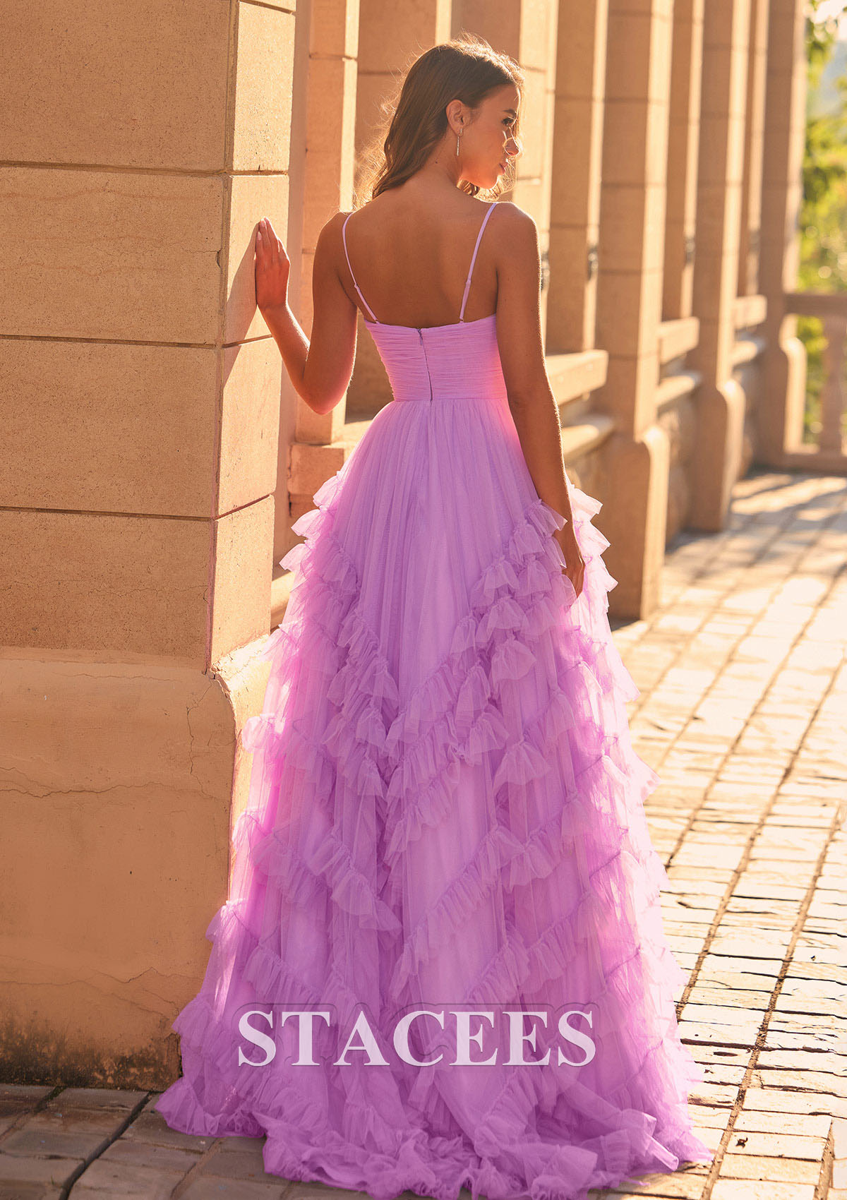 As Picture Vestido línea a princesa cuello de corazón tul barrer/cepillo tren vestido de graduación - STACEES