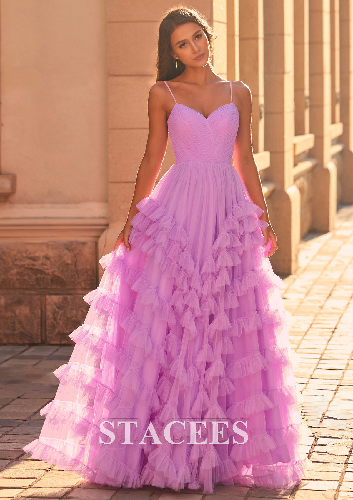 As Picture Vestido línea a princesa cuello de corazón tul barrer/cepillo tren vestido de graduación - STACEES