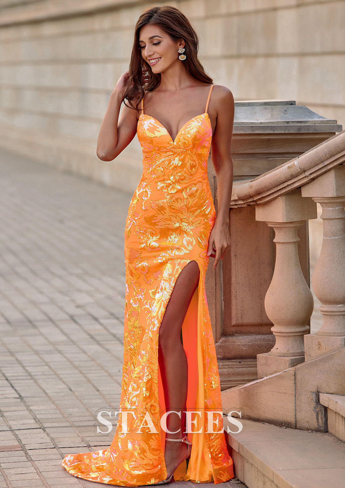 macy's orange prom dress ORANGE PROM DRESS , - worn once for prom ,