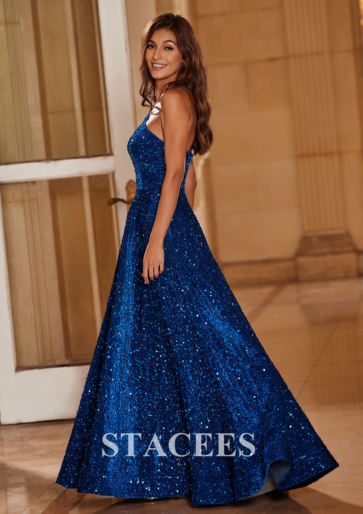 sparkly a line prom dress A-line V neck Sparkly Yellow Long Prom Dress Party Dress PSK026 Custom Size / Yellow