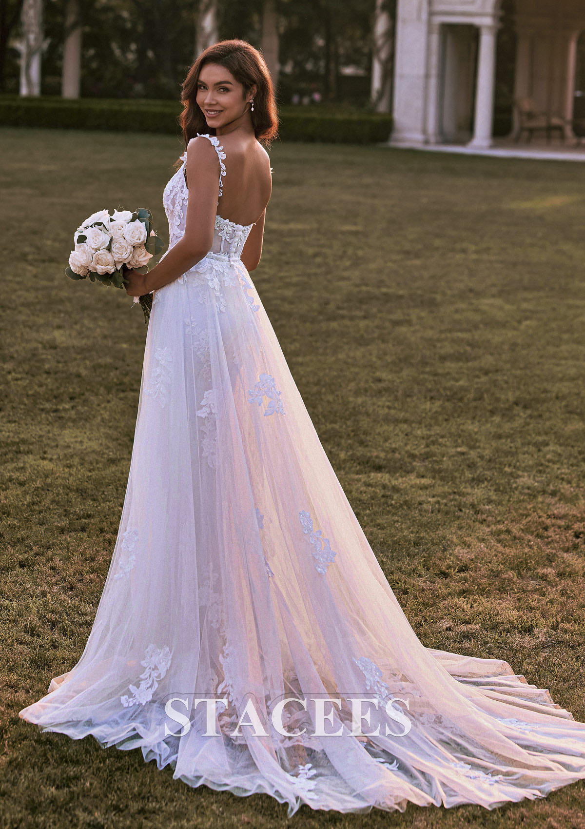 Ivory Romantic Lace Bridal Gown with Flowing Detachable Train