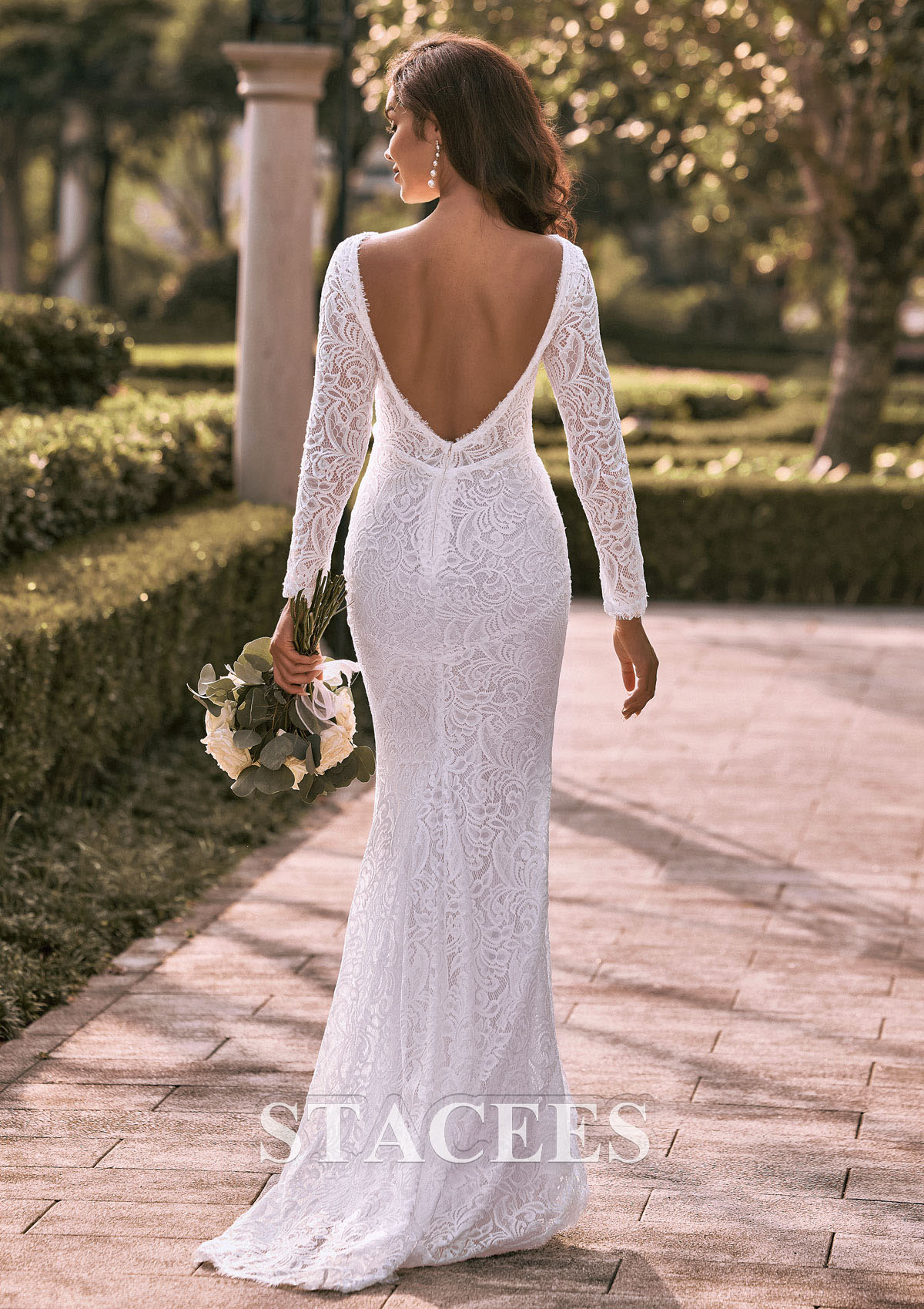 long sleeve lace open back mermaid wedding dress Lace Appliques Long Sleeves Open Back Mermaid Wedding Dress Scoop Neckline