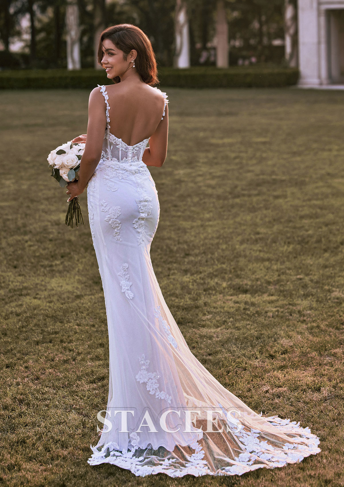 Ivory Romantic Lace Bridal Gown with Flowing Detachable Train