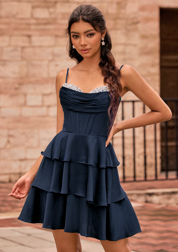 high neck blue maxi dress Navy Satin Crisscross Halter – Elegant Mermaid Formal Gown Blue Striped Button Down cf_s_16-5--l Draped detailing Size:4/5t