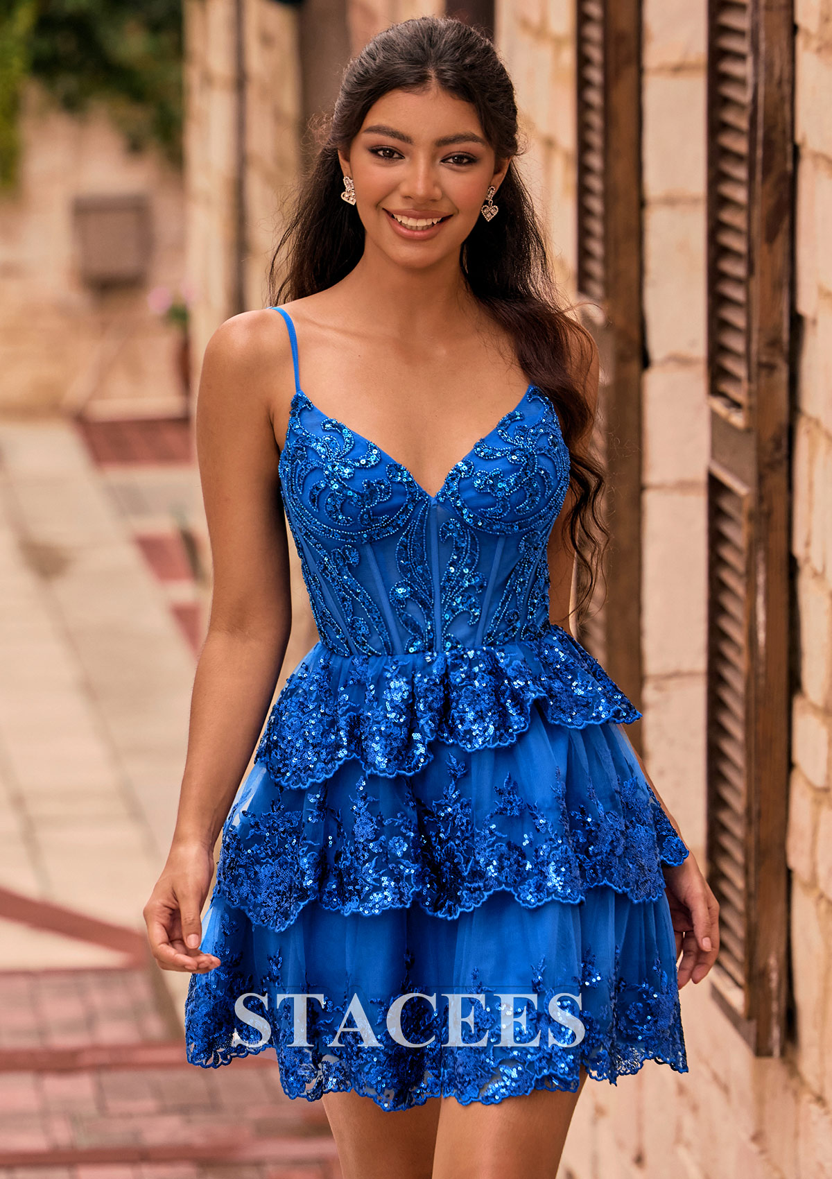 embellished long sleeve tulle skirt mini dress in blue ASOS LUXE embellished long sleeve ruffle mini dress in mid blue