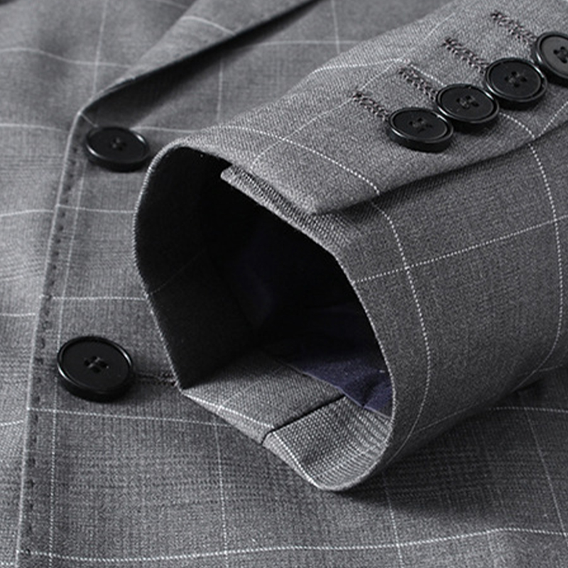 Steel Grey Peak Lapel Double-breasted 3 Piece Men's Wedding Suit  - STACEES