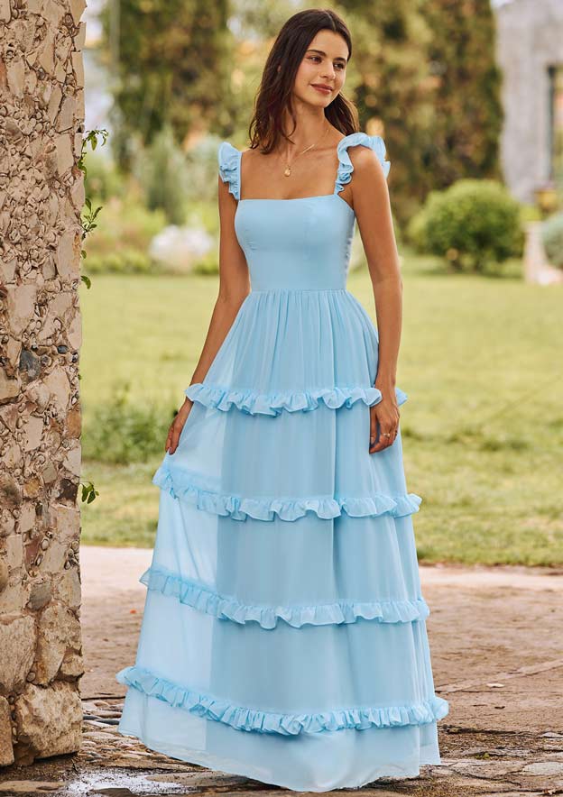 a-line square floor-length chiffon bridesmaid dress with ruffle Allyson Flowing A-Line Square Ruffles Long Chiffon Bridesmaid Dresses