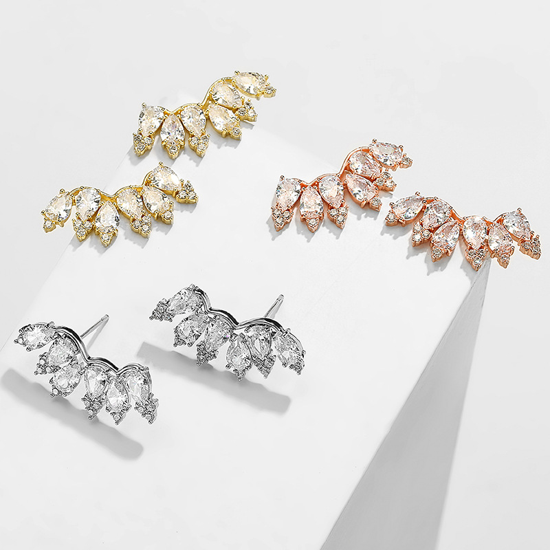 Silver Charming Elegant Women's Copper Wing Earrings with Cubic Zirconia Rhinestone - STACEES