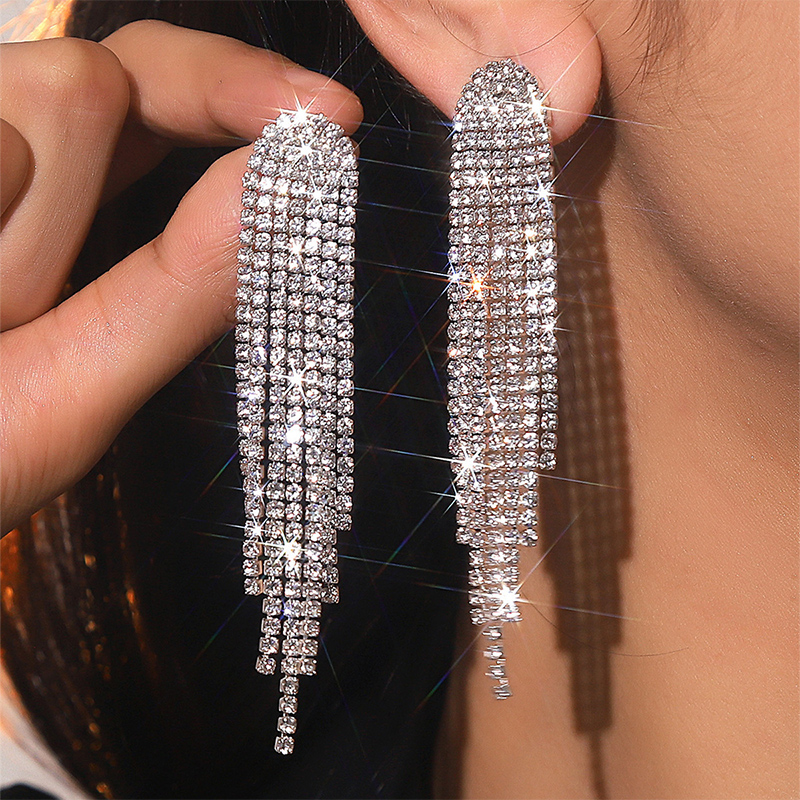 Pendientes exquisitos flecos strass para mujer
