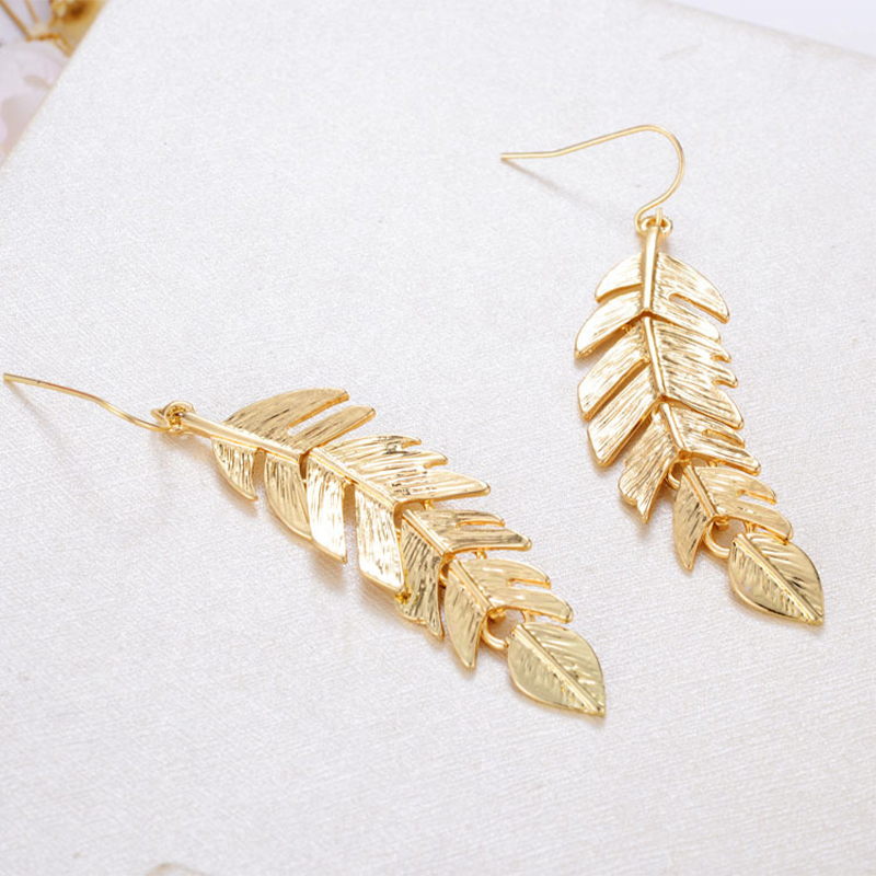 Gold Chic Elegant Women's Leaf Alloy Earrings - STACEES