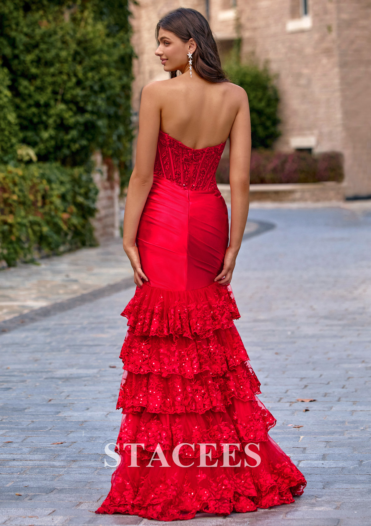 red lace strapless prom dress Burgundy Mermaid Prom Dress,Lace Elegant Evening Dress,Strapless Prom Dress PD00052, US18W / Red