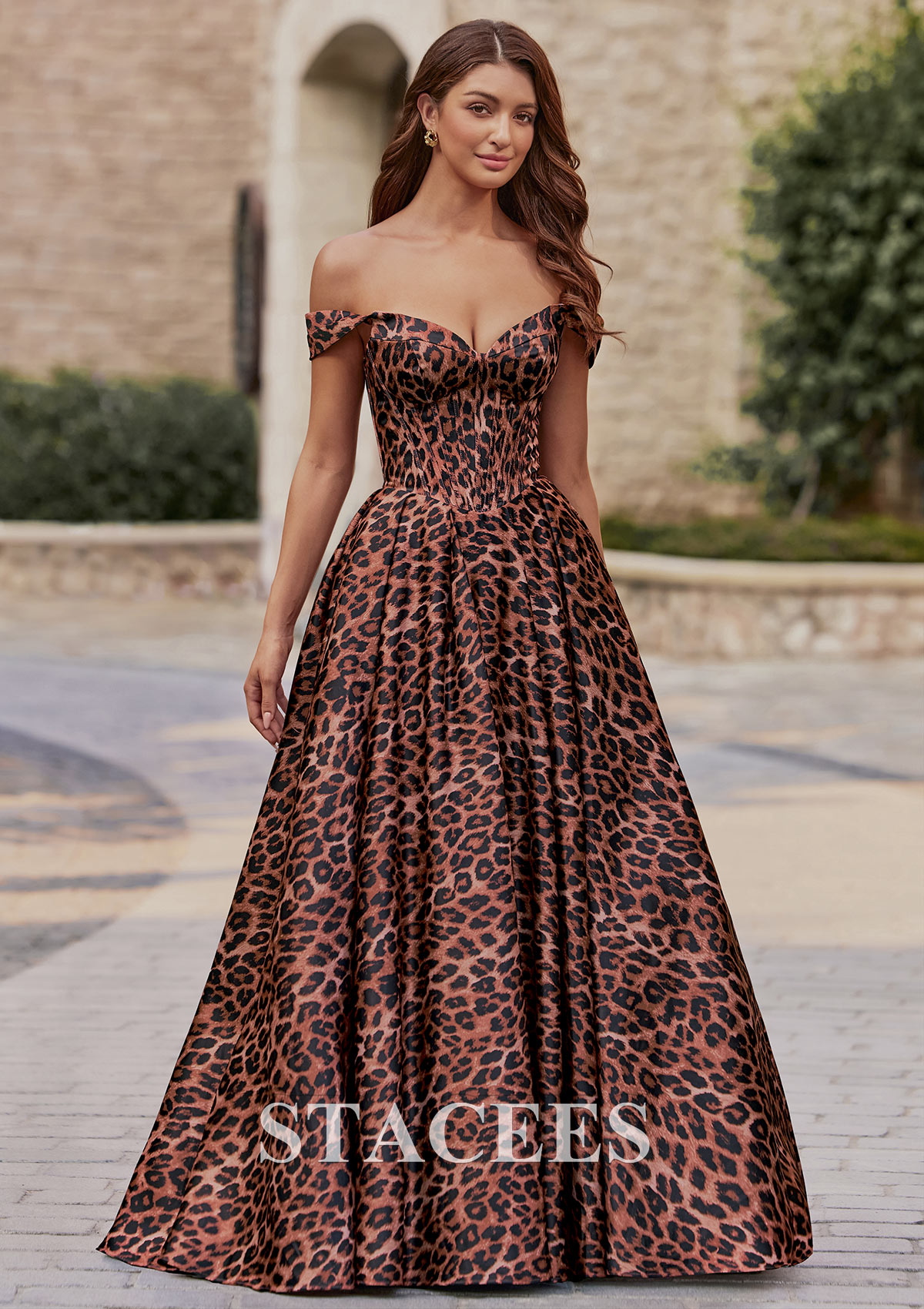 animal print off shoulder dress SHEIN Unity Off-Shoulder Draped Ruffles High Slit Dress With A-Line Dress, Leopard Print, Elegant Fitted Maxi Women Outfit