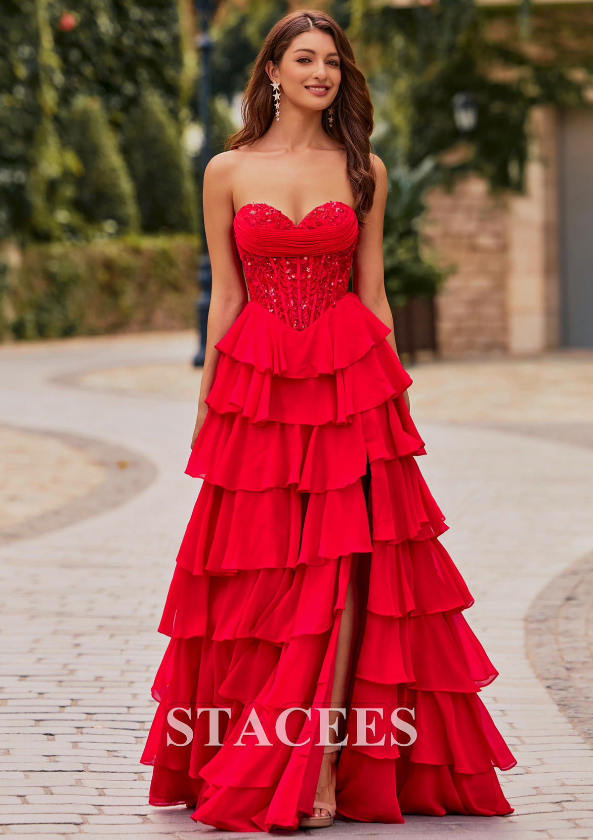 long chiffon corset formal prom dress reviews Lace-Up Strapless Long Corset Prom Dress with Scarf Smoky Blue / 2