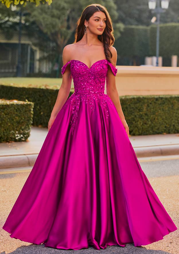A-line Strapless Embroidered Ball Gown Prom Dress with Detachable Straps