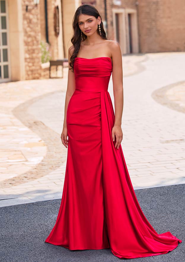 Stacees 2026 Navy Blue Tight Strapless Prom Dress with Ruched Corset Side Draping