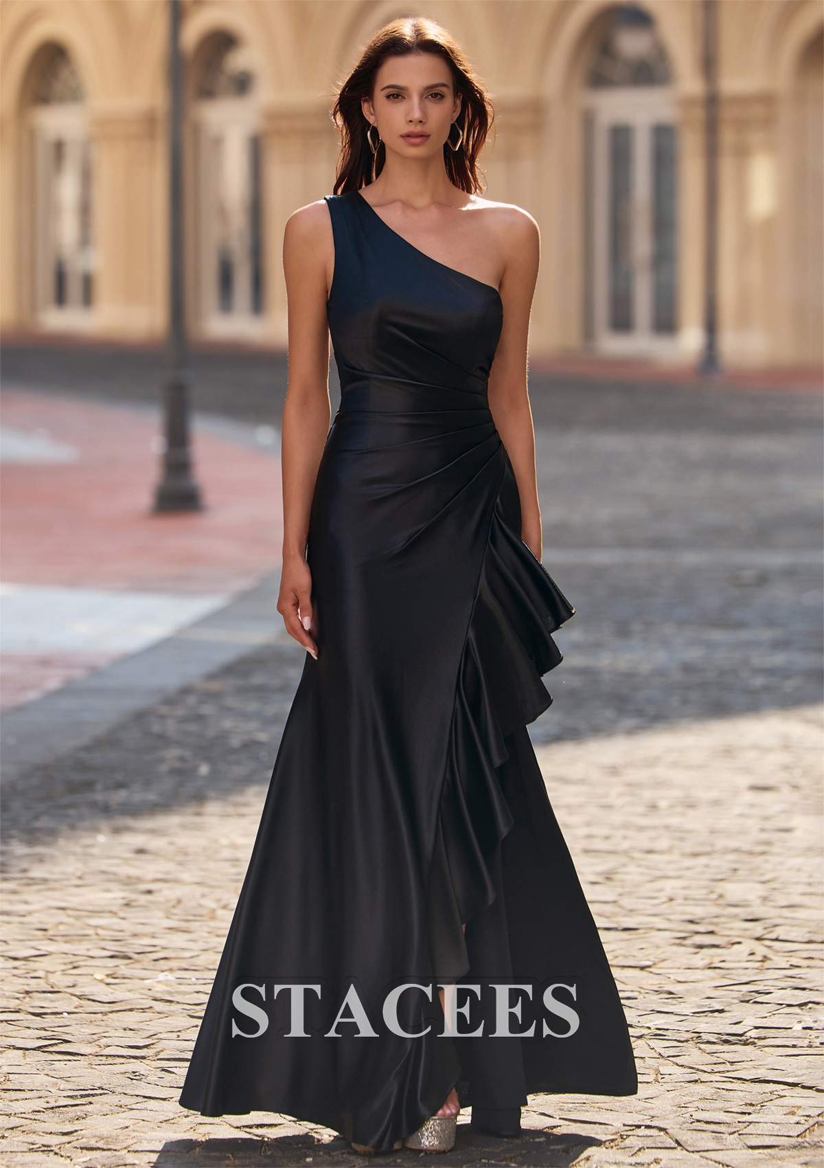 black formal dress one shoulder A-Line One Shoulder 2025 Prom Dresses Black Tulle Lace Formal Dress Black / US6