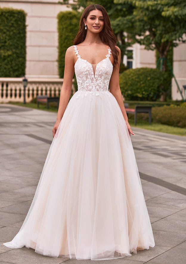 a line court train wedding dress Romantic A-line Plungimg V Neck with Glitter Color:Blossom Pink Satin;Straps Sleeves Shift Dresses A Line Elegant Chiffon