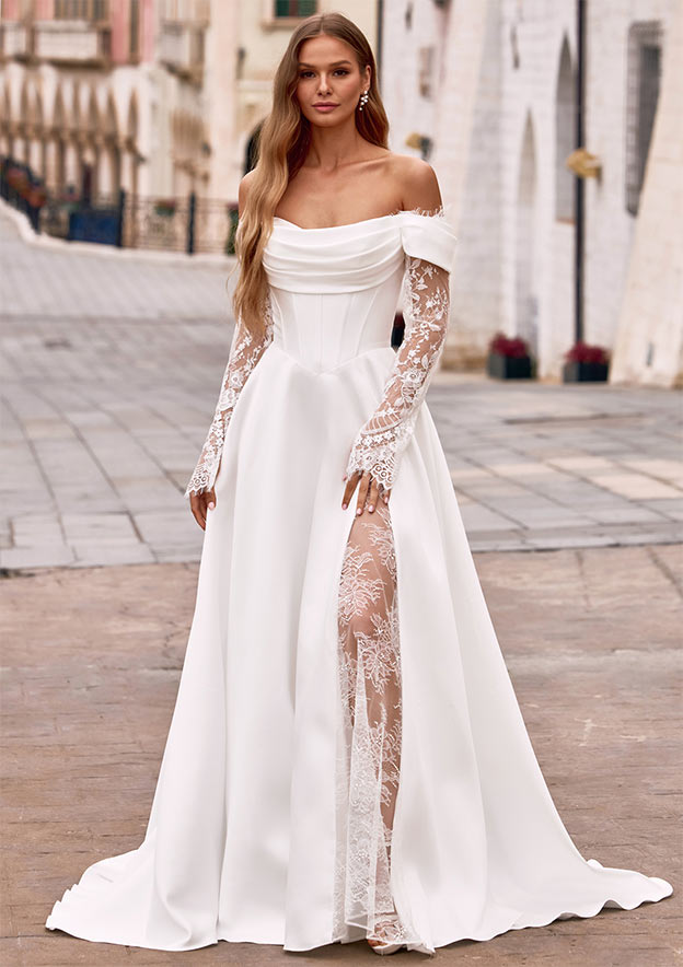 sheer wedding dresses with sleeves Fancy Long Sheer Long Sleeve A line Princess Bridal Gown With Sparkling 44