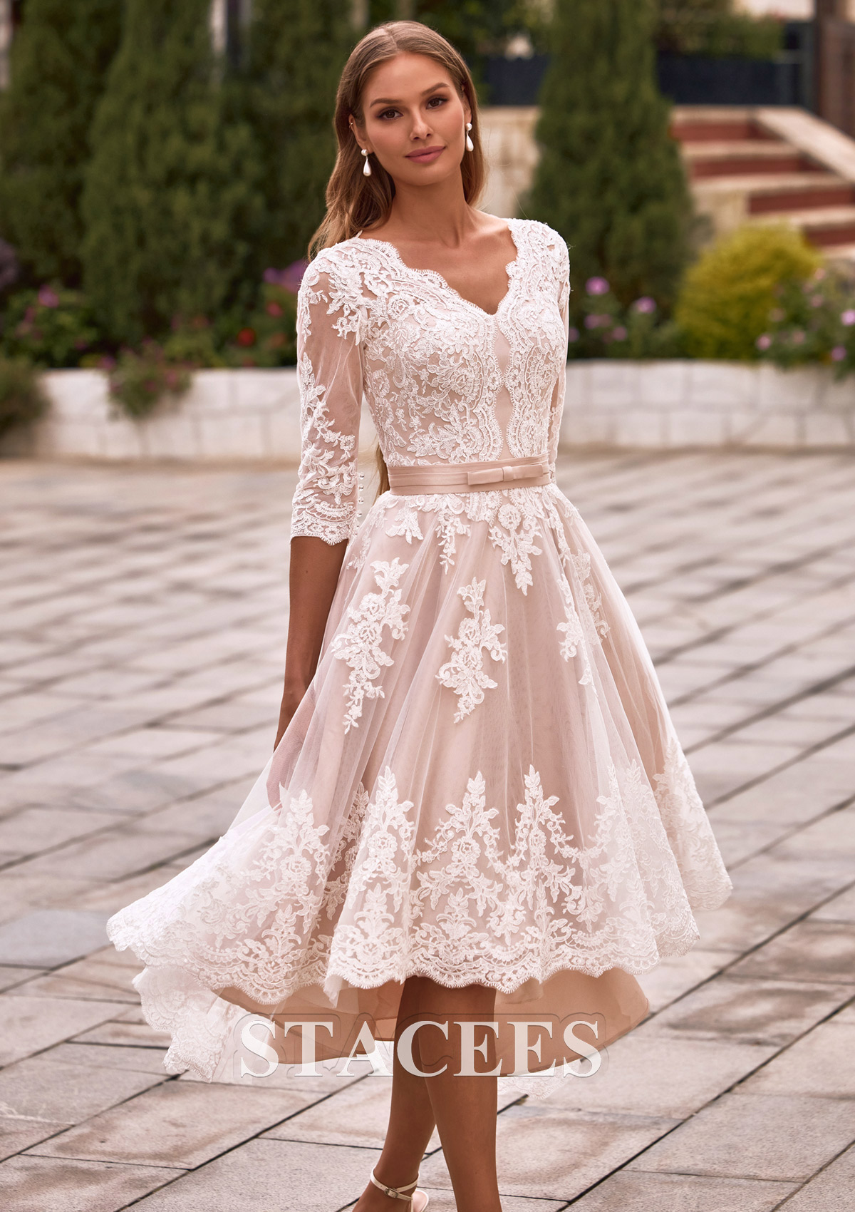 high waisted a line wedding dress Matte Satin line a wedding dress with Sheer Waist, Thigh High Slits, Ruched Court Train