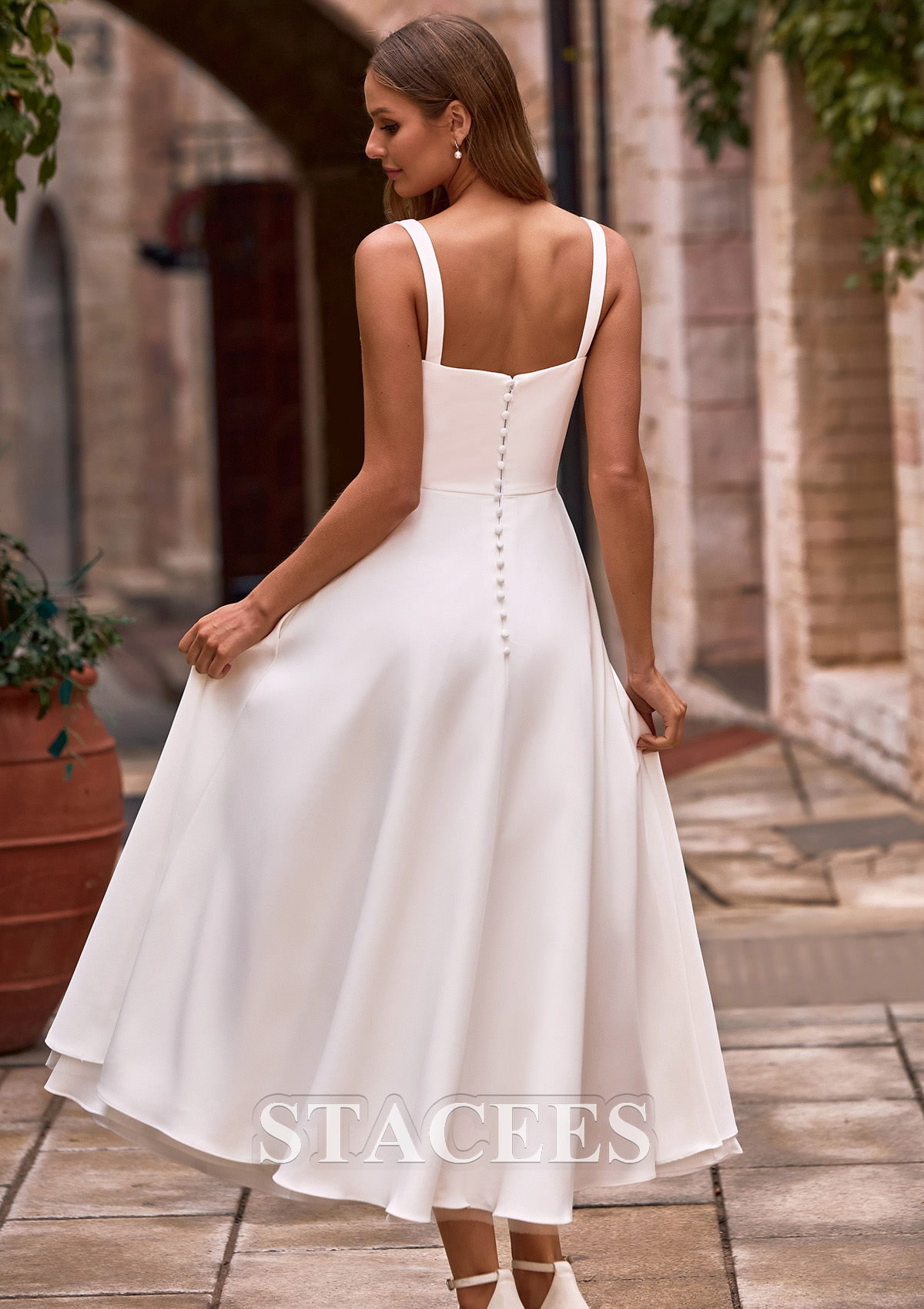 low waist a line wedding dress 44393: Dropped Waist A-Line Bridal Gown with Off The Shoulder Neckline