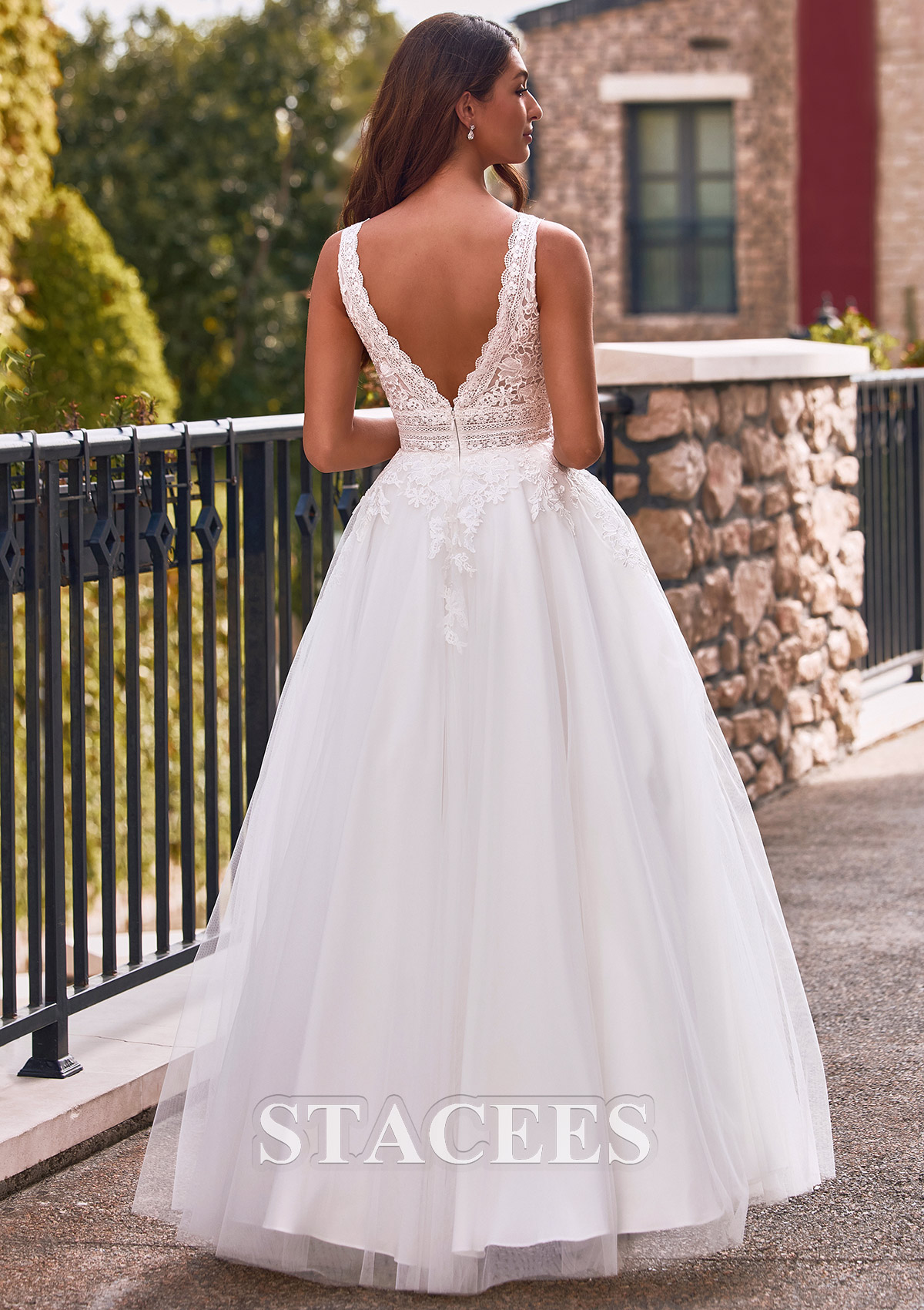 a line plunging neckline wedding dress Romantic Lace and Tulle A-Line Wedding Dress with Plunging Neckline