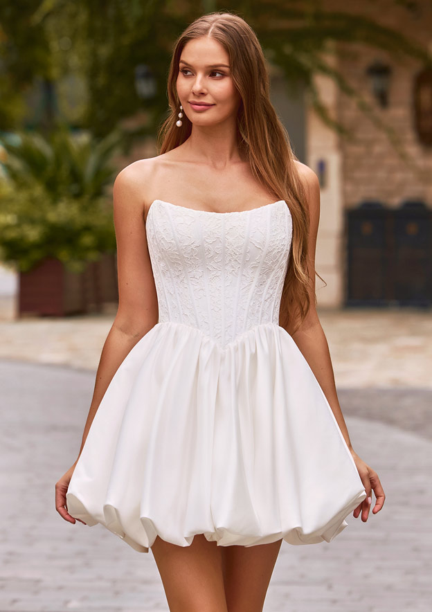 short strapless white wedding dresses Lace Short Strapless Bridal Dress by Ladivine WL084