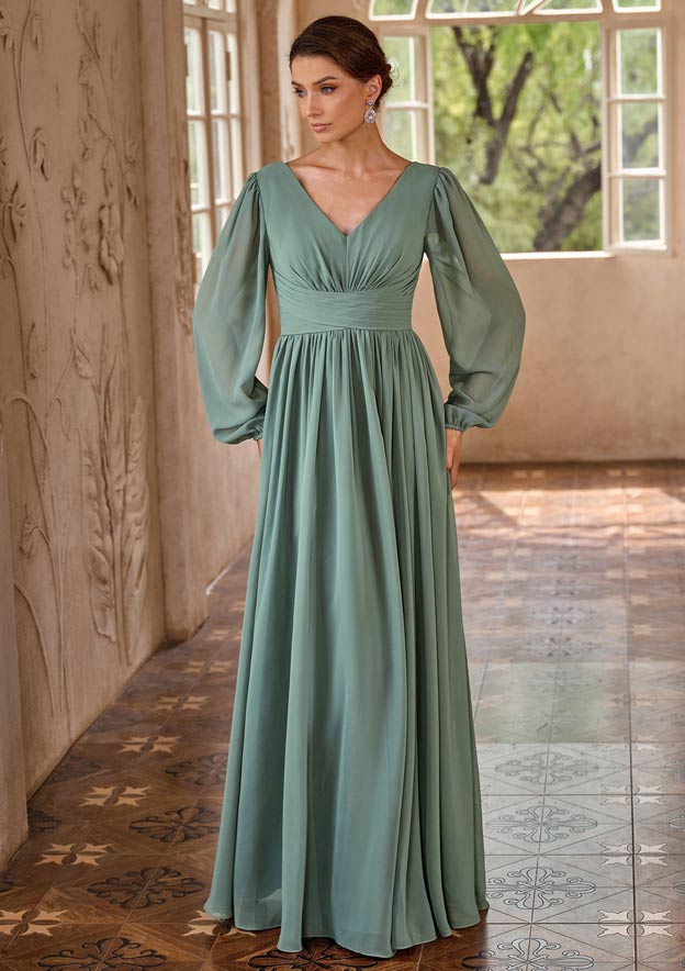 a line v neck mother of the bride dress A-line Chiffon Floor-Length with Pleated this flattering gown offers published_date:2024-07-29T14:37:22Z Athîral Women's Light Pink Size:4T