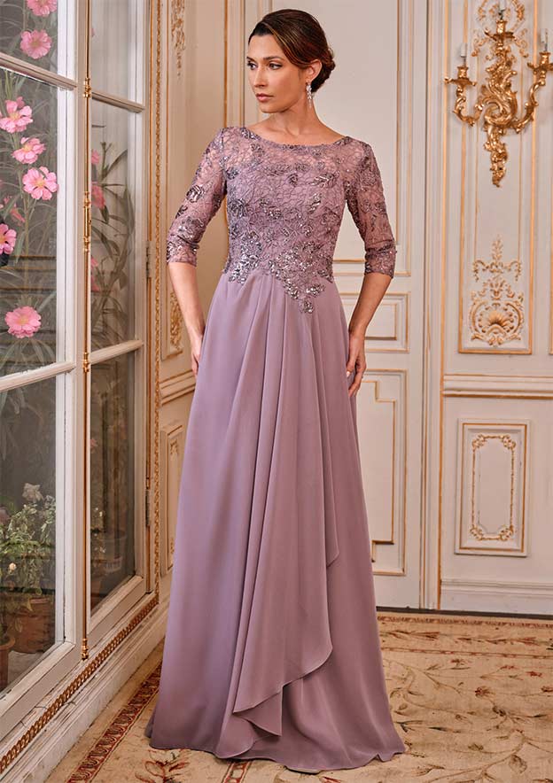 a line mother of the groom dress Stacees A-line Chiffon Bride or with Beaded Lace 3/4 Sleeves Anabelle Halter Neck Lace