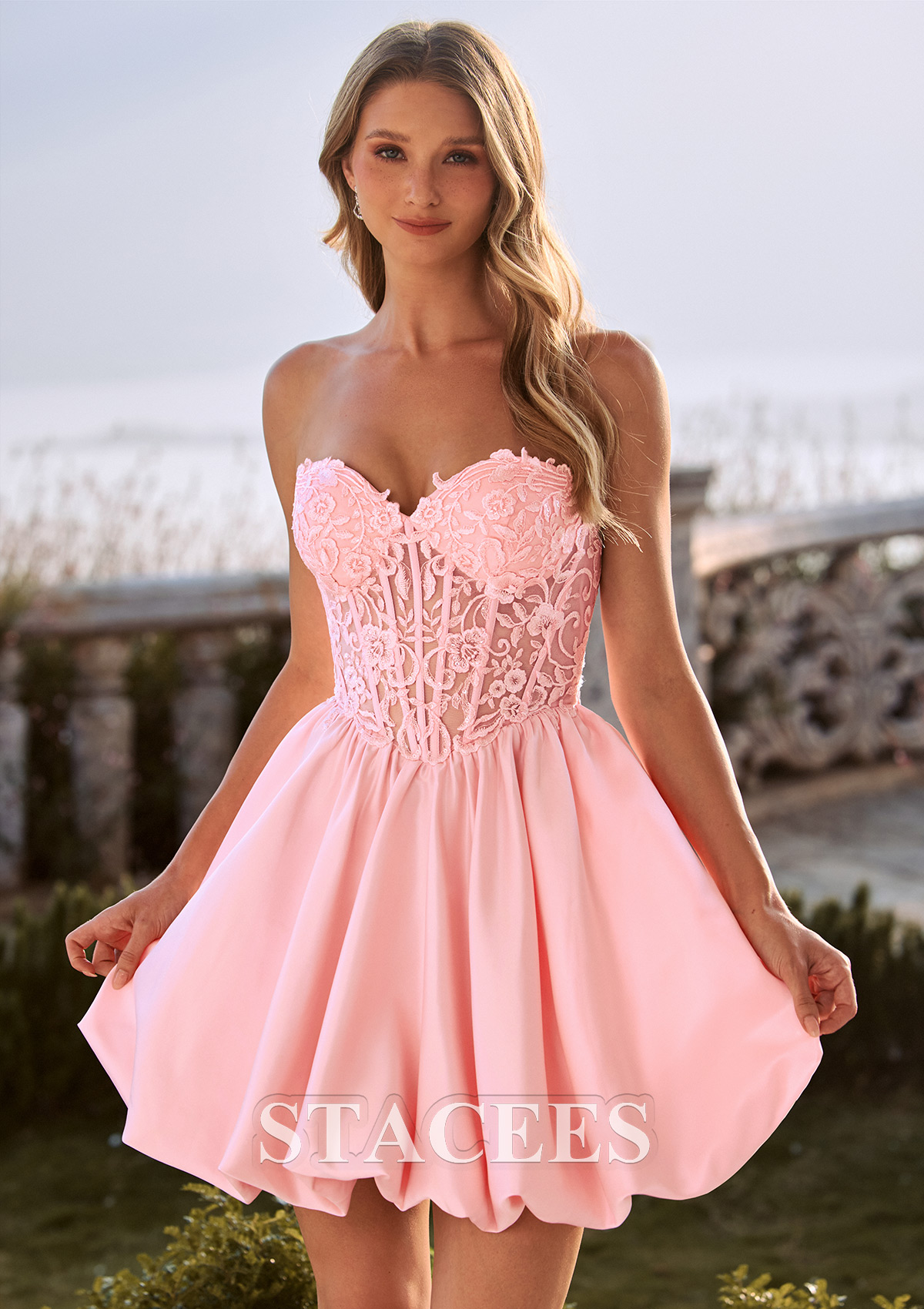 Strapless Lace Corset A-Line Mini Bubble Homecoming Dress S9239H