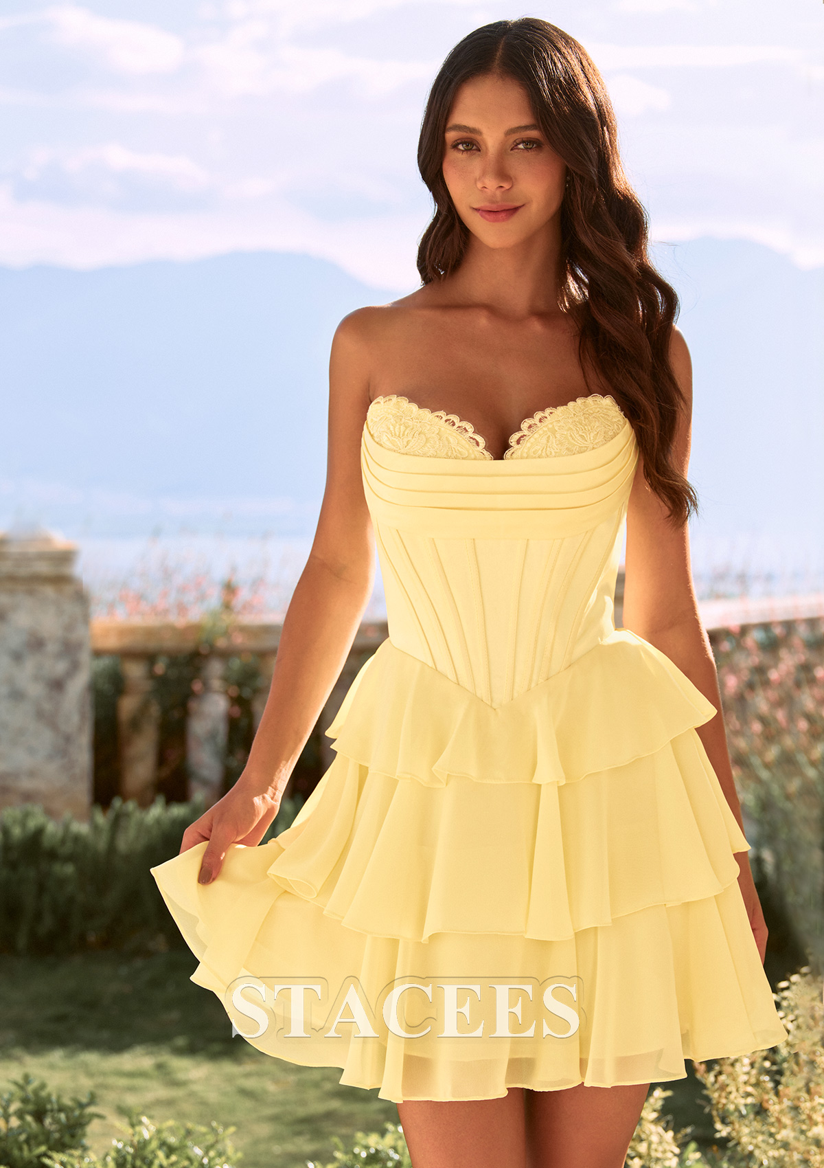 Narciso Vestido línea a escote drapeado gasa corto/mini vestido para homecoming