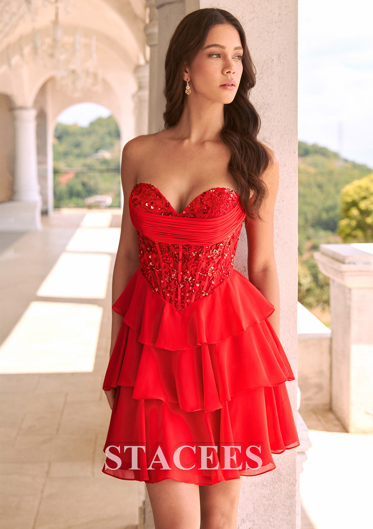 Rojo Vestido mini línea a de escote corazón en gasa para homecoming - STACEES