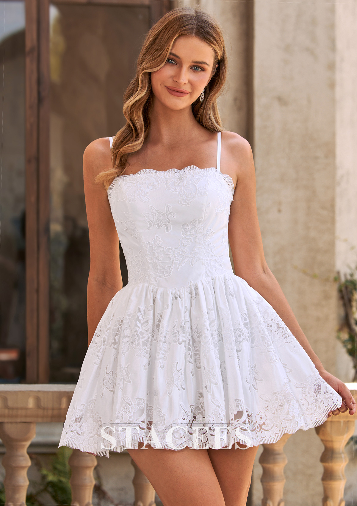 Ivory Floral Lace A Line Short Graduation Dress HOCO Gown - STACEES