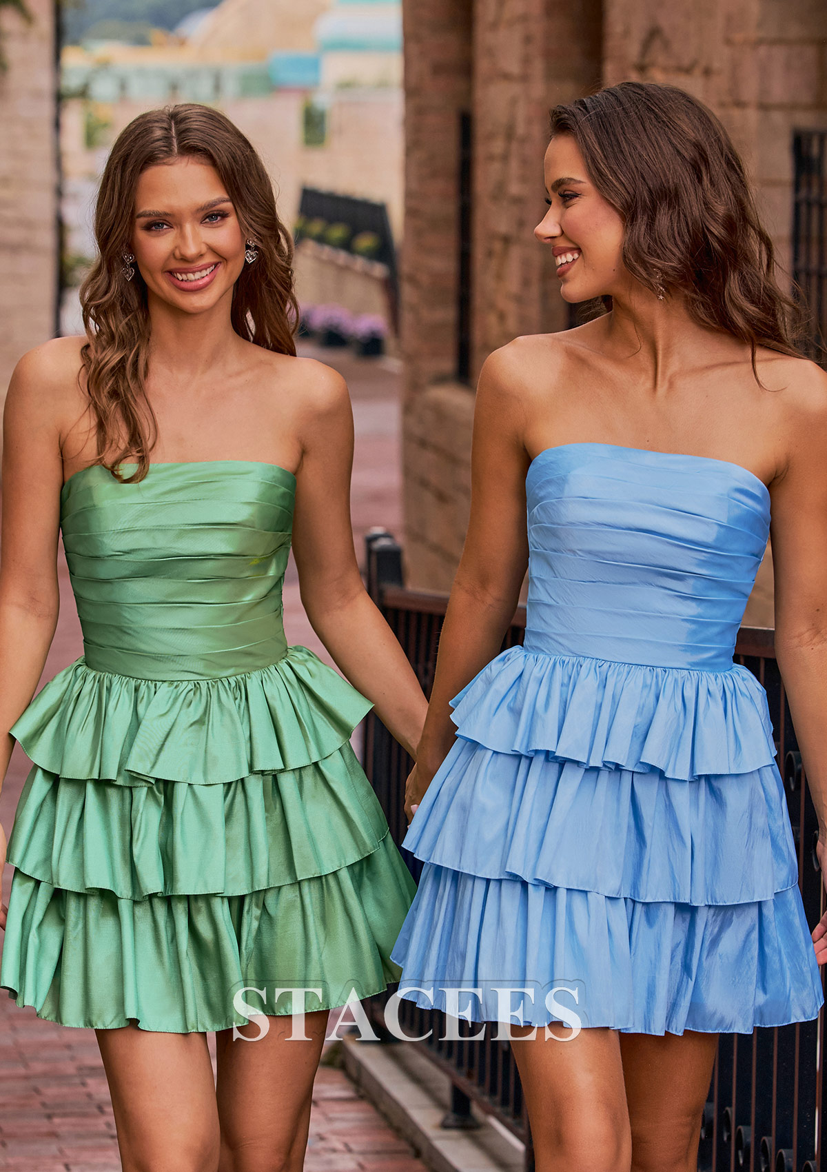 Azul Cielo Vestido línea a cuello cuadrado tafetán corto vestido para homecoming - STACEES