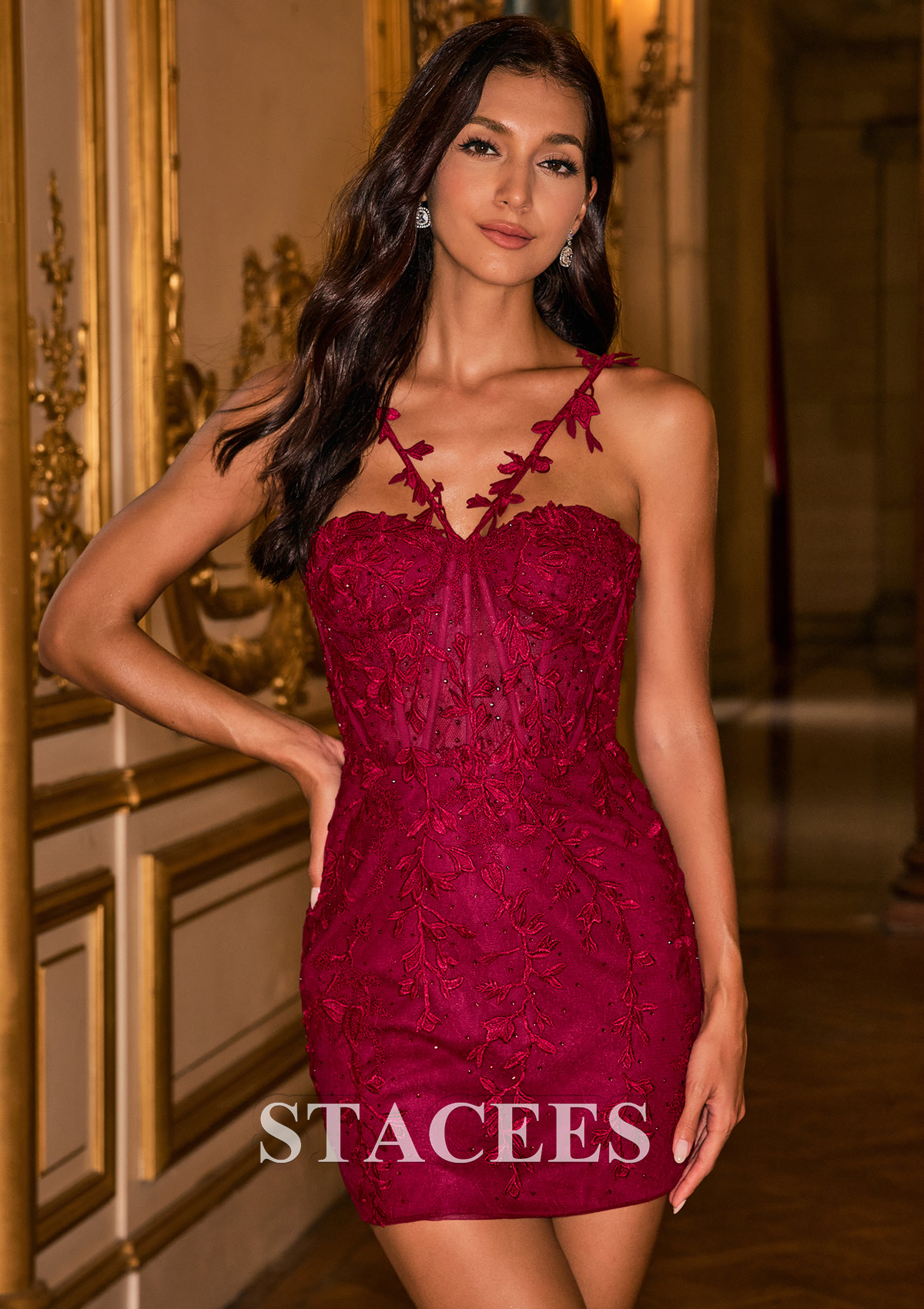 Borgoña Tubo cuello halter tul corto vestido para homecoming - STACEES