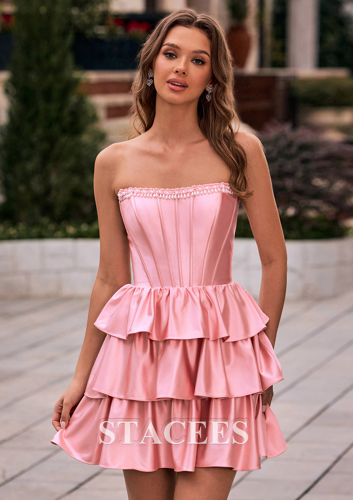 Rosa Empolvado Vestido línea a cuello cuadrado seda como el satén corto vestido para homecoming - STACEES