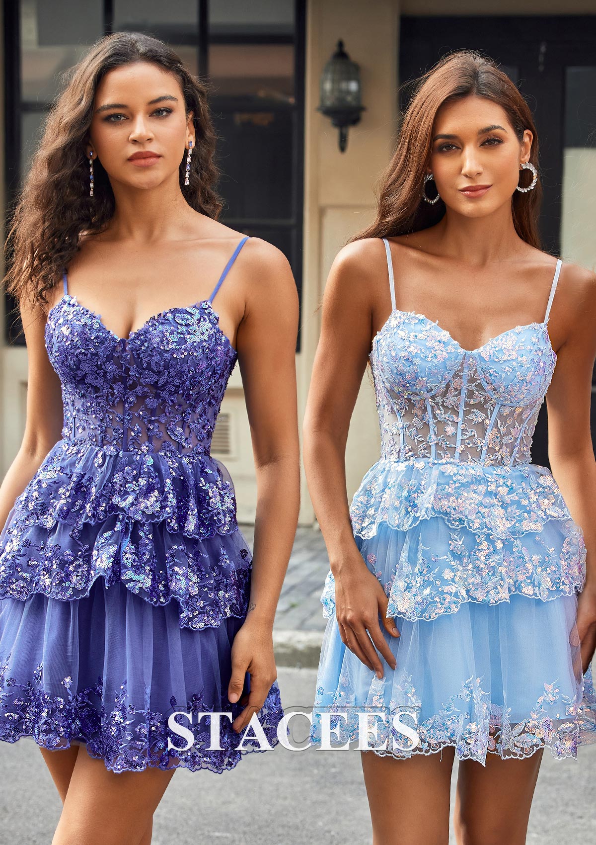 Lavande Robe trapèze cache coeur tulle courte/mini robe de fête de la rentrée - STACEES