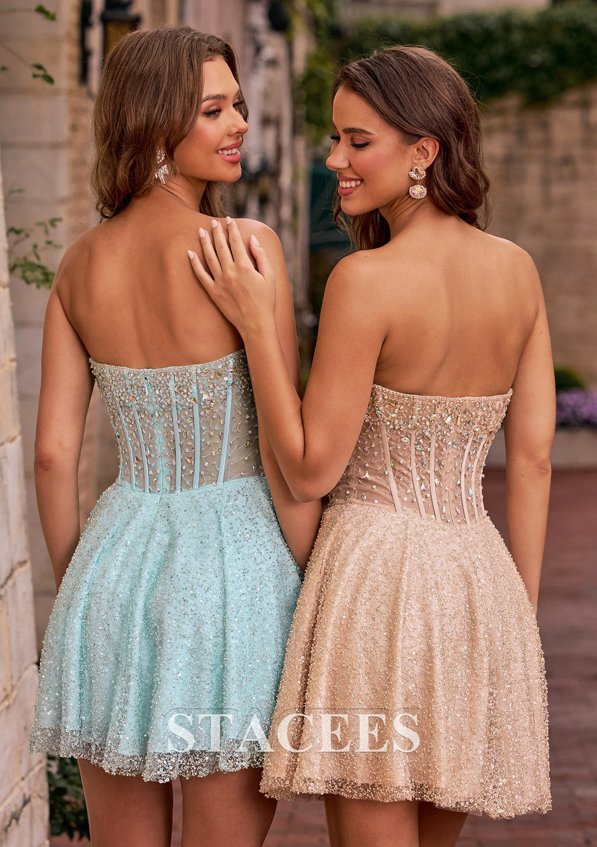 Bleu Robe trapèze carrée paillettes courte/mini robe de fête de la rentrée avec perles strass - STACEES