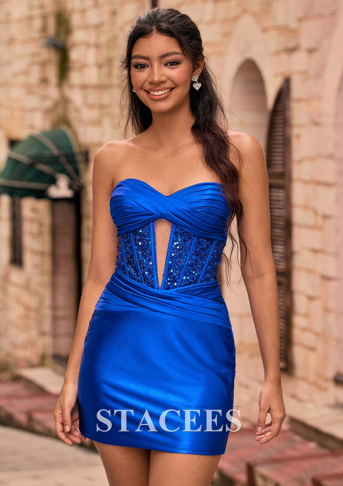 Azul Real Tubo cuello de corazón seda como el satén corto vestido para homecoming - STACEES