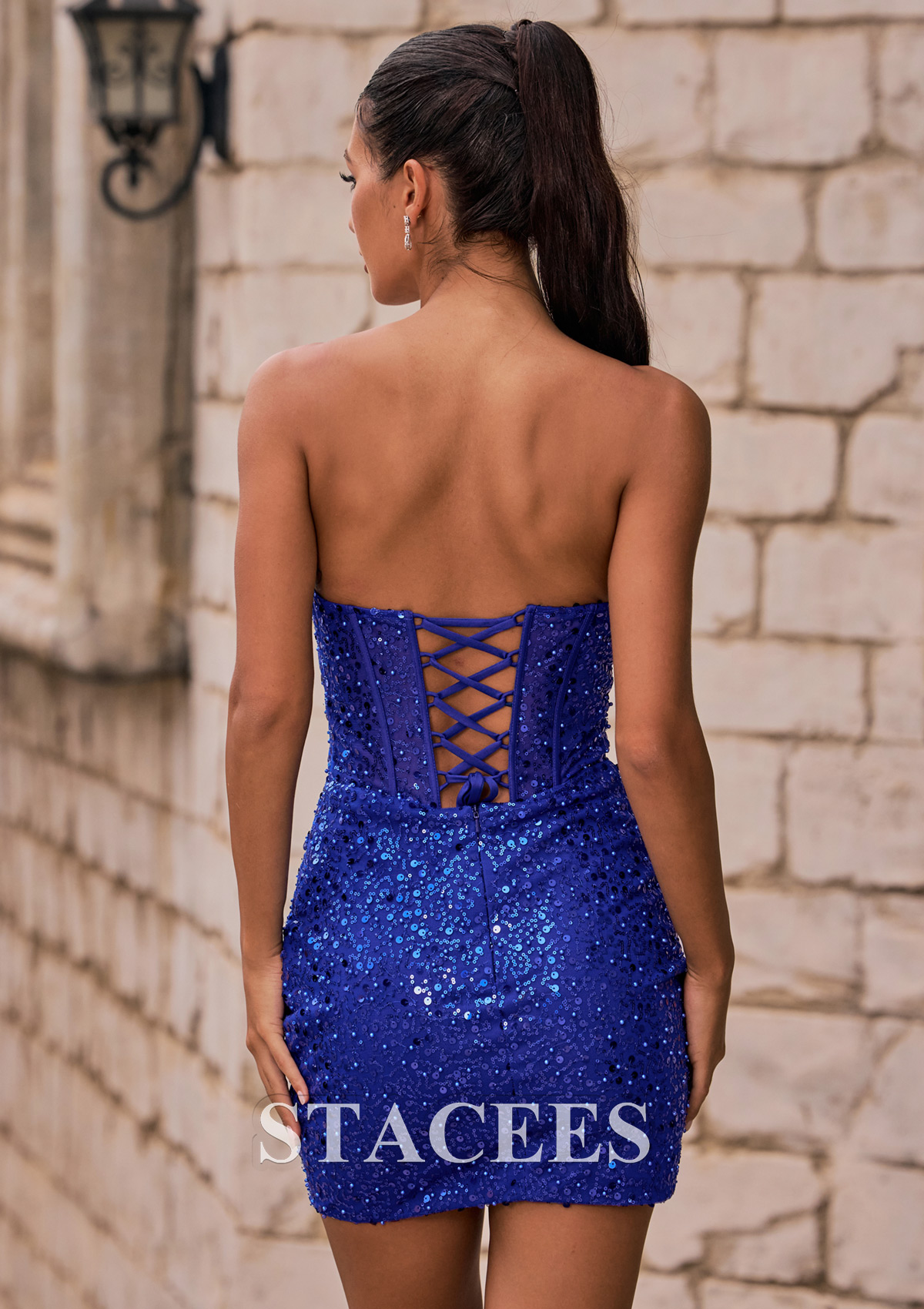 Royal Blue Tight Strapless Sequins Mini Homecoming Dress with Beads - STACEES