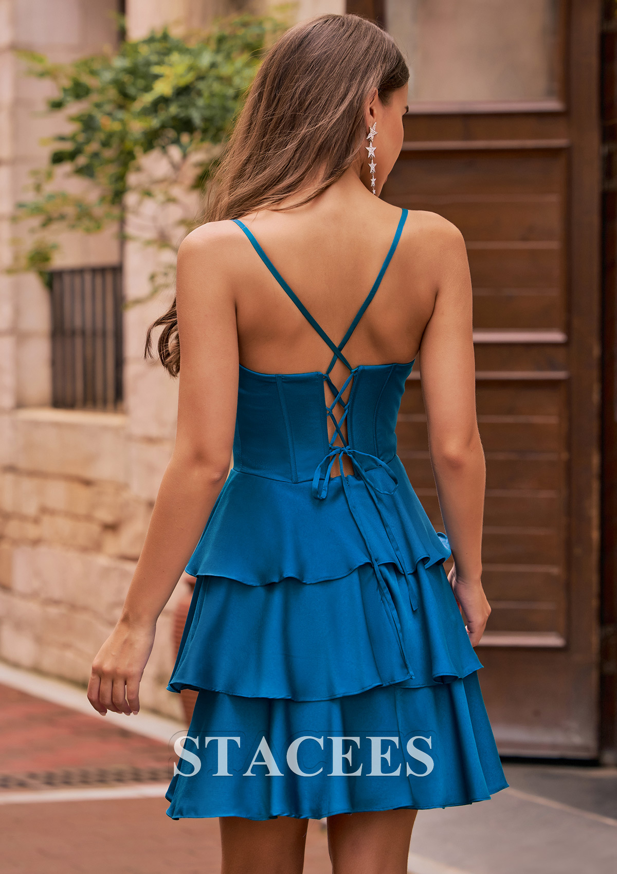 Twilight A-line Cowl Neck Corset Tiered Ruffle Homecoming Dress - STACEES