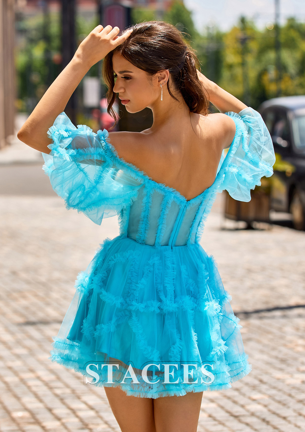 As picture Robe trapèze épaule dénudée tulle courte/mini robe de fête de la rentrée - STACEES