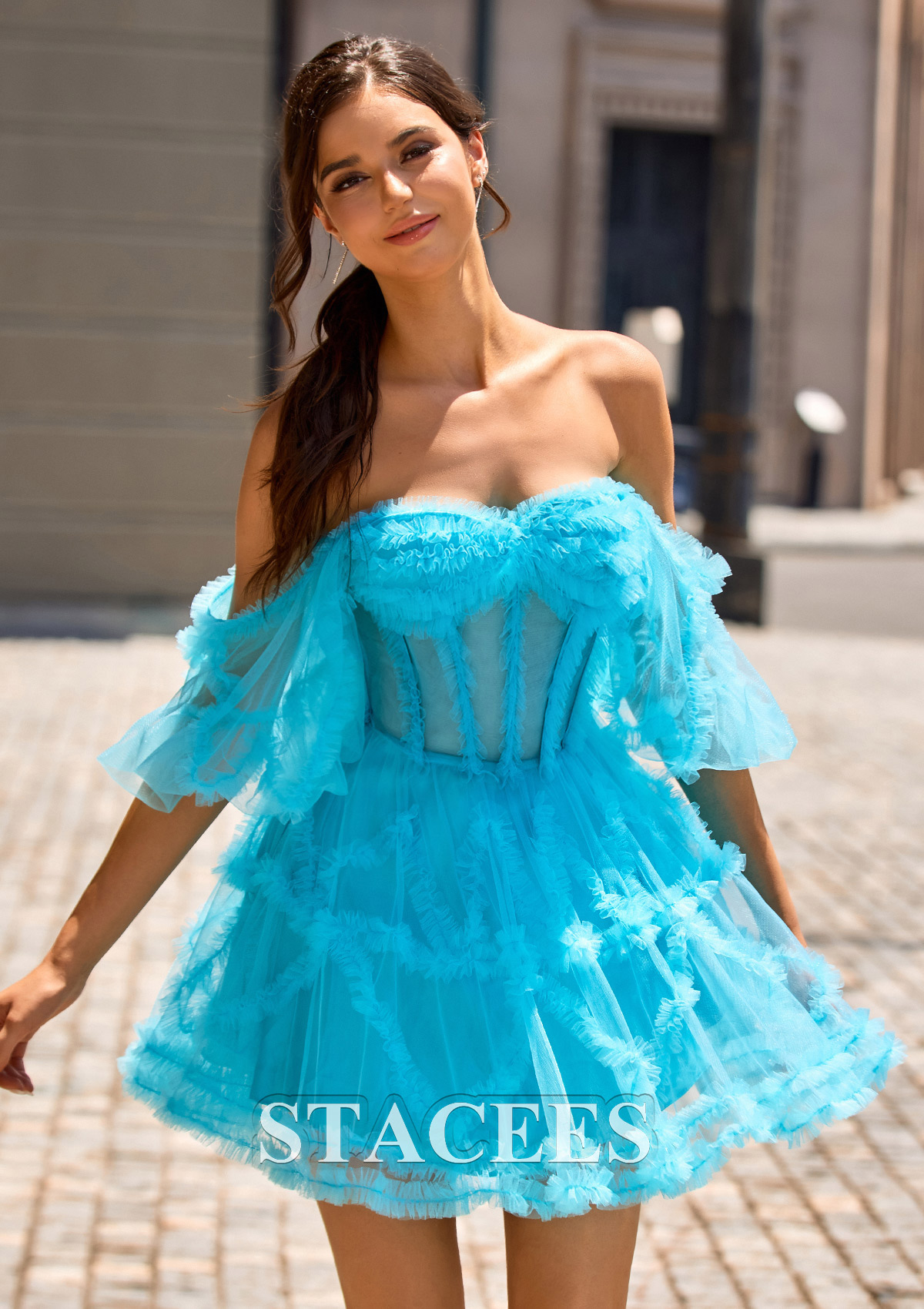 As picture Robe trapèze épaule dénudée tulle courte/mini robe de fête de la rentrée - STACEES