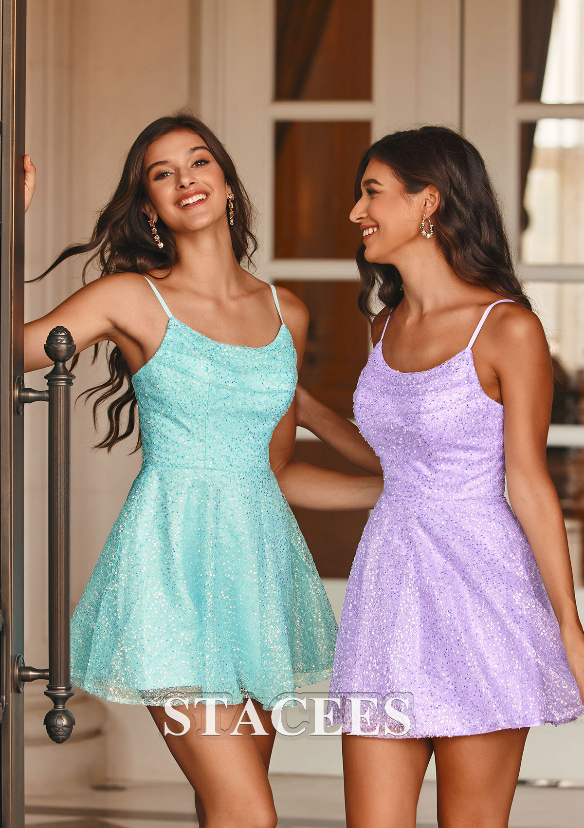 Lilas Robe trapèze scoop paillettes courte/mini robe de fête de la rentrée - STACEES