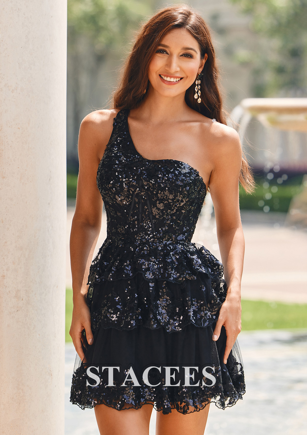 Noir Robe trapèze une épaule tulle courte/mini robe de fête de la rentrée - STACEES