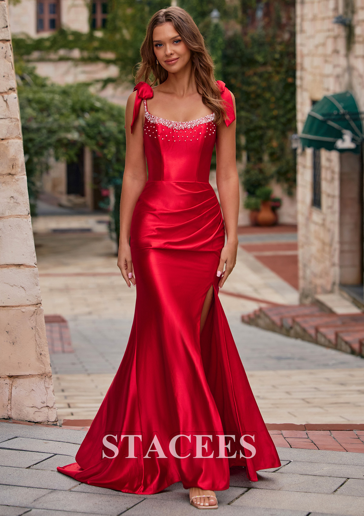 silk beaded prom dress Mermaid Scoop Neck Ruched Slit with Bow Straps S8852P - Prom Dresses Broken Size Run Asymmetrical Corset Dress in Color:Mix Black Grid formal evenings