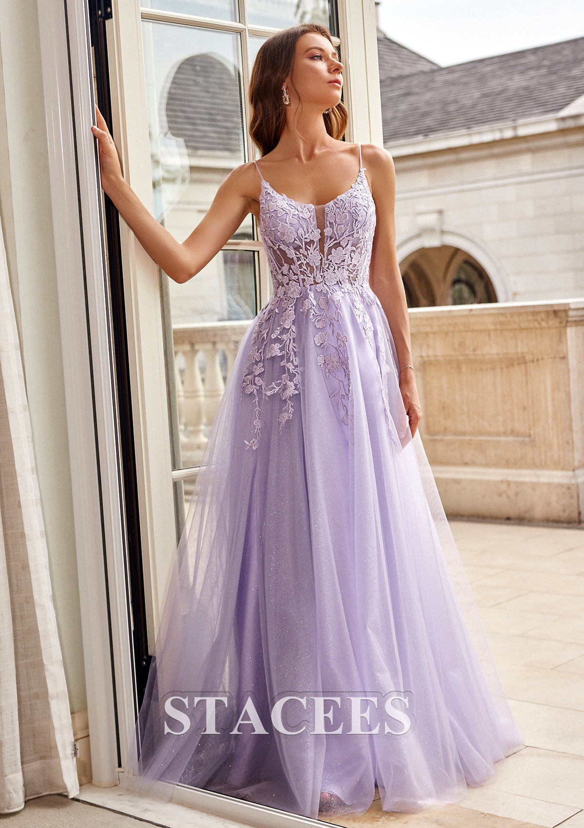 Lilas Robe trapèze princesse scoop tulle traîne balayage robe de bal - STACEES