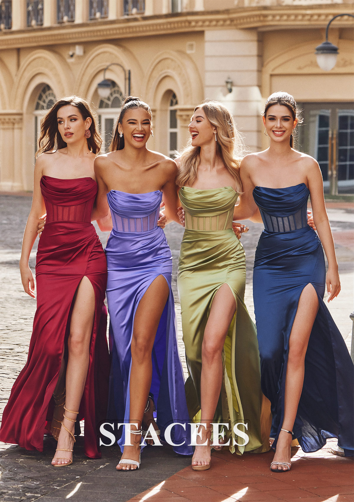 Sheath/Column Cowl Neck Sleeveless Sweep Train Satin Prom Dress with Pleated Split - STACEES