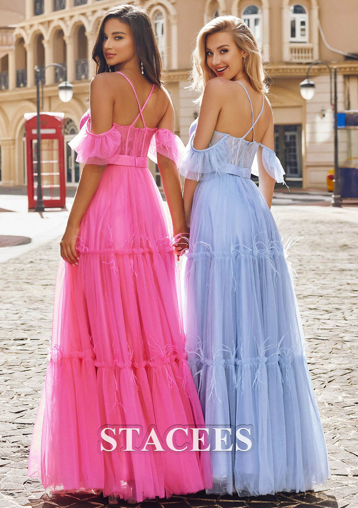 Sky Blue Vestido línea a cuello de corazón tul hasta el suelo vestido de graduación - STACEES