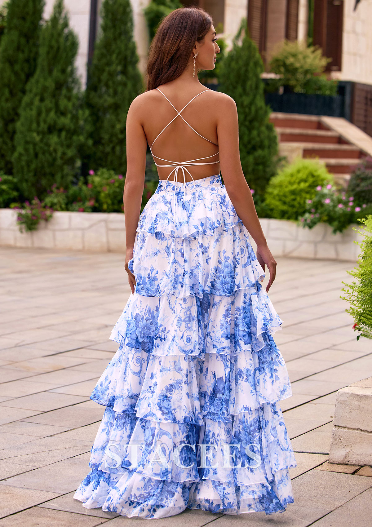 blue dress with ruffles at the bottom A-line V Neck Floral Tiered Ruffle Cut Out Prom Spaghetti Straps Crisscross Back S8838P - Prom Dresses red dress The ruffle detailing adds Roberto Cavalli Black Maxi Flavor (Eggless):Dark Chocolate Hazelnut